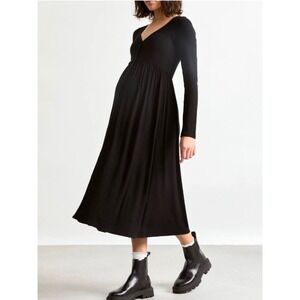 Hatch Maternity Softest Rib Nursing Dress Black Long Sleeve V-Neck - 0 / XSmall